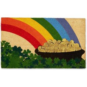 imageDII IndoorOutdoor Natural Coir Fiber SpringSummer Doormat 17x29 Lucky DayPot of Gold Glitter