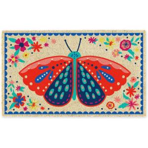 imageDII Natural Coir Doormat Outdoor Welcome Mat 17x29 Cabana StripesFolk Butterfly