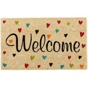 imageDII Natural Coir Doormat Outdoor Welcome Mat 17x29 Cabana StripesHearts