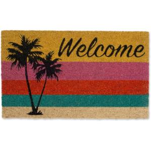 imageDII Natural Coir Doormat Outdoor Welcome Mat 17x29 Cabana StripesPalm Tree