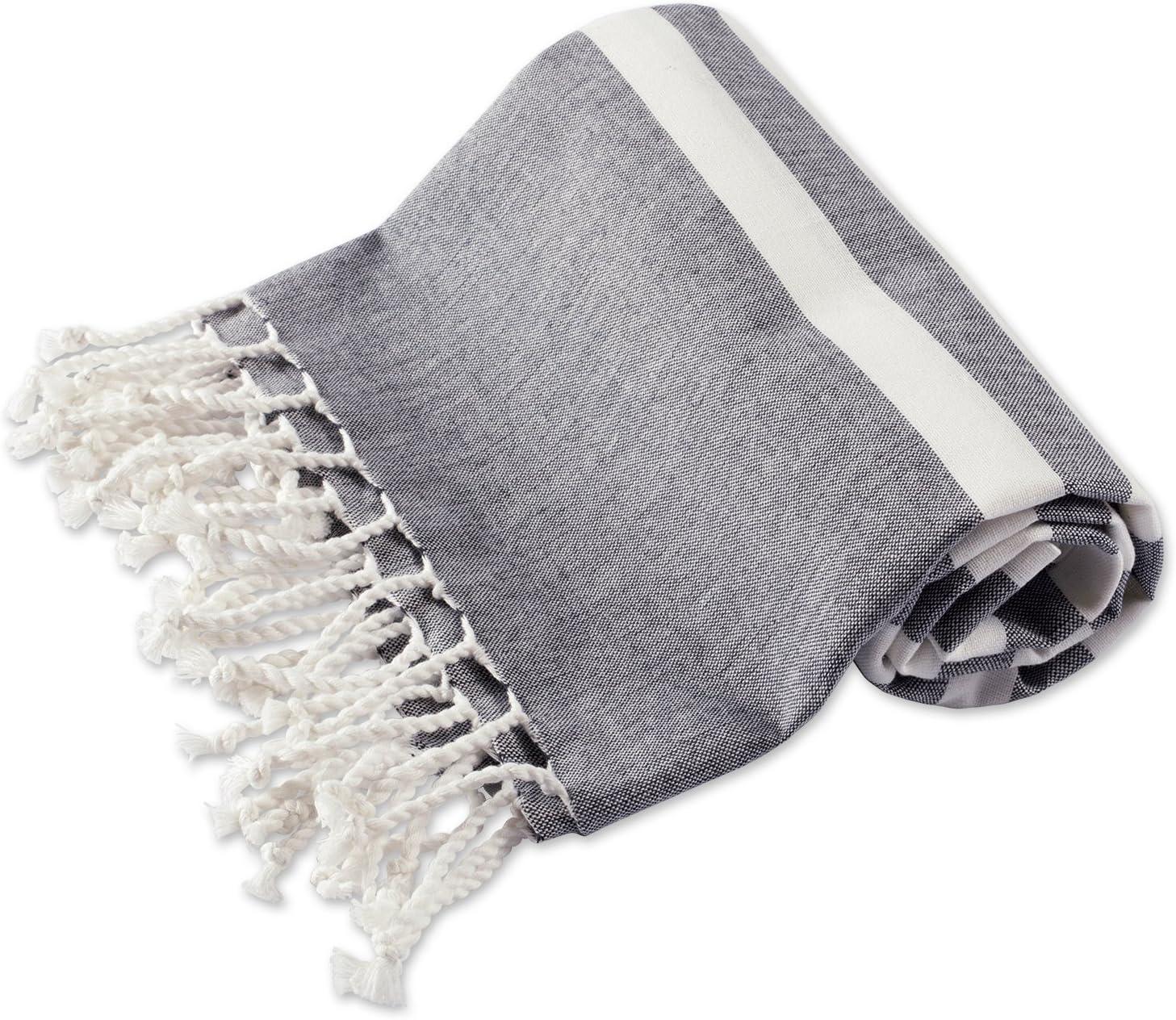 image100 Cotton Soft ampamp Absorbent Decorative Turkish Fouta Towel with Twisted Fringe for Home Beach Pool or Dcor Use As Blanket or Throw  Coral StripeBlack