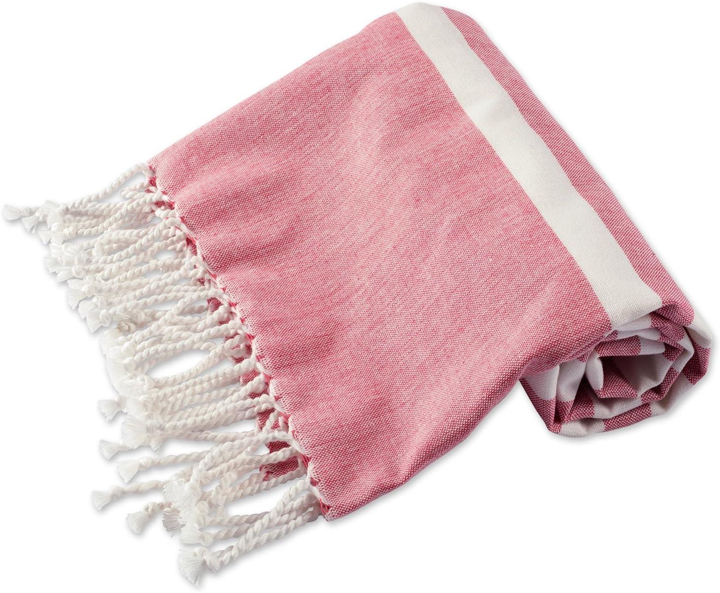 image100 Cotton Soft ampamp Absorbent Decorative Turkish Fouta Towel with Twisted Fringe for Home Beach Pool or Dcor Use As Blanket or Throw  Coral StripeCoral