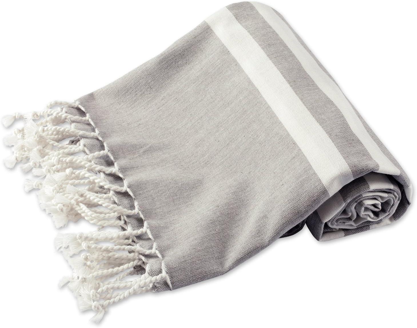 image100 Cotton Soft ampamp Absorbent Decorative Turkish Fouta Towel with Twisted Fringe for Home Beach Pool or Dcor Use As Blanket or Throw  Coral StripeGray