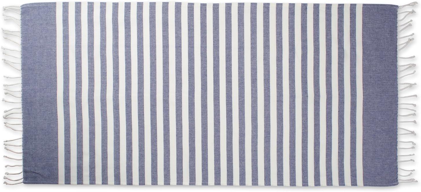 image100 Cotton Soft ampamp Absorbent Decorative Turkish Fouta Towel with Twisted Fringe for Home Beach Pool or Dcor Use As Blanket or Throw  Coral StripeNautical Blue