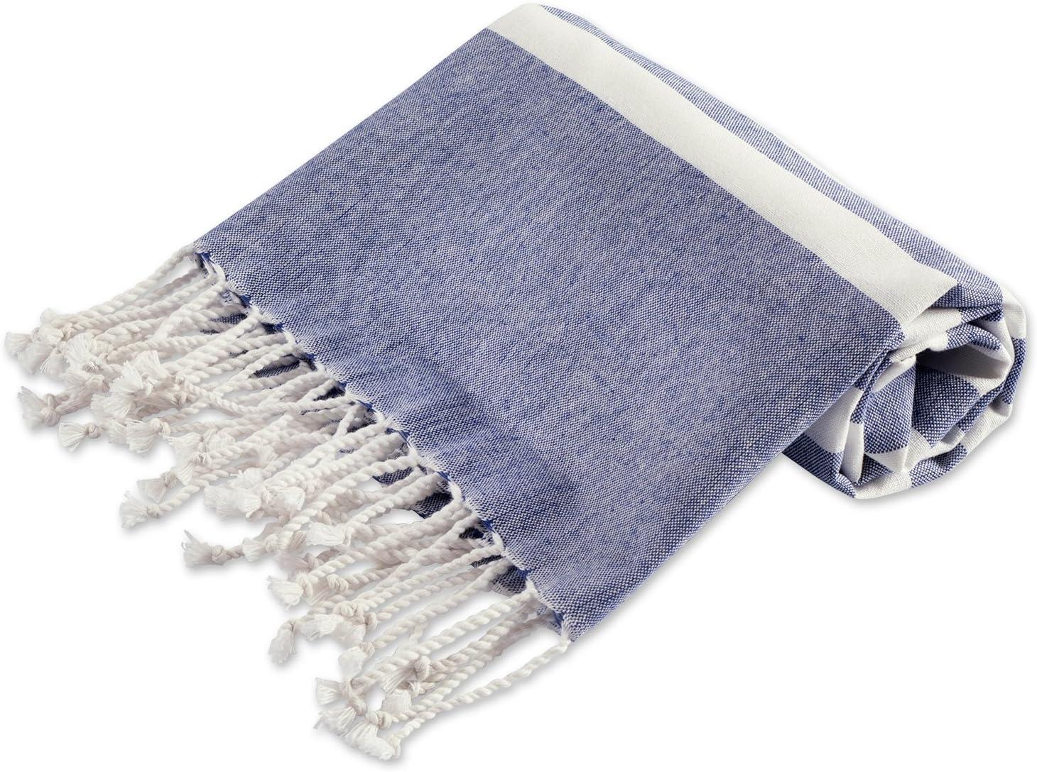 image100 Cotton Soft ampamp Absorbent Decorative Turkish Fouta Towel with Twisted Fringe for Home Beach Pool or Dcor Use As Blanket or Throw  Coral StripeNautical Blue