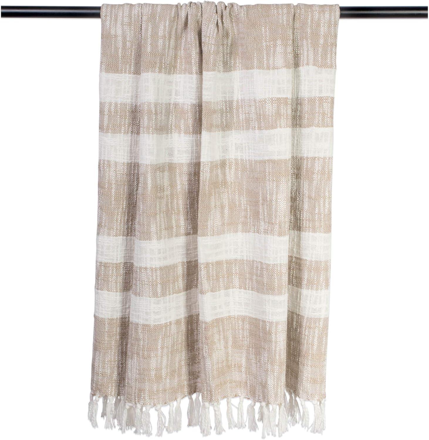 imageDII MidCentury Modern Slub Stripe Woven Throw Mint 50x60Taupe