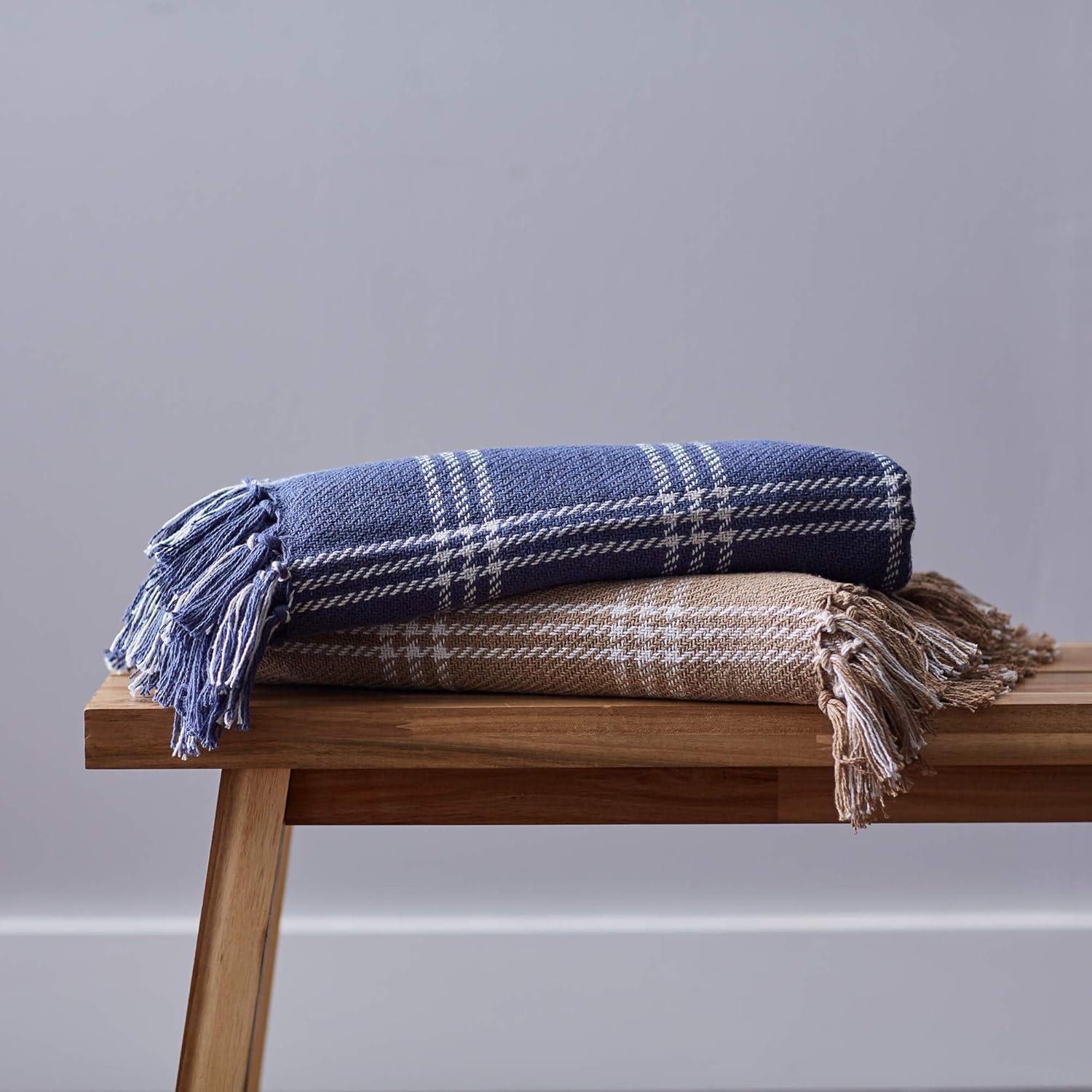 imageDII Modern Farmhouse Plaid Collection Cotton Fringe Throw Blanket 50x60 WhiteStoneStoneOffwhite