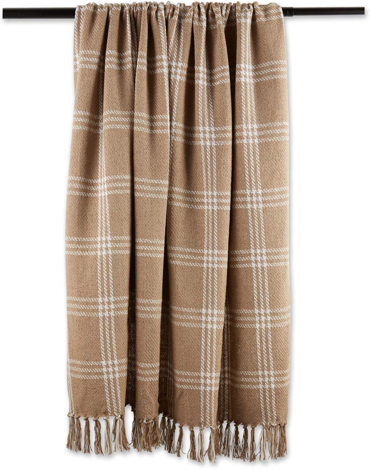 imageDII Modern Farmhouse Plaid Collection Cotton Fringe Throw Blanket 50x60 WhiteStoneStoneOffwhite