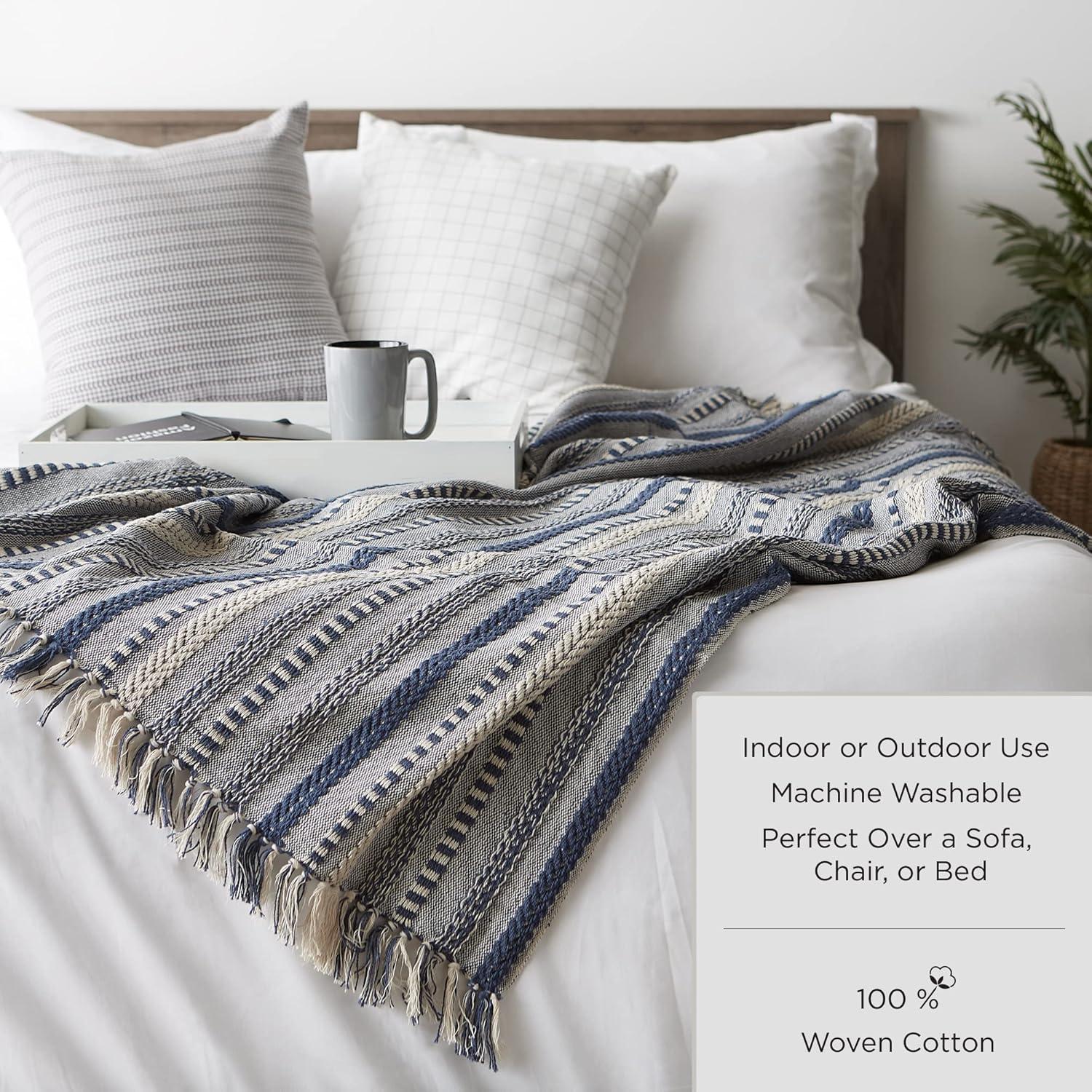 imageDII Rustic Farmhouse Double Diamond Woven Throw 50x60 French BlueArtichoke Green