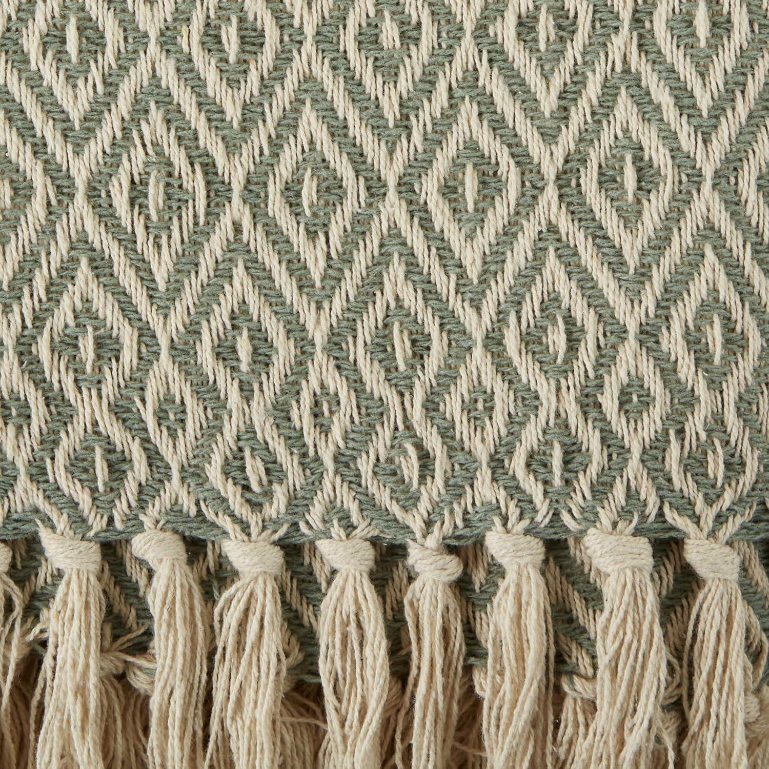 imageDII Rustic Farmhouse Double Diamond Woven Throw 50x60 French BlueArtichoke Green