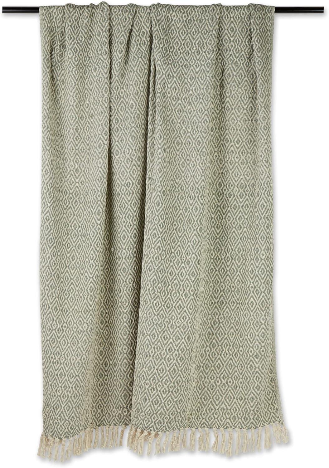 imageDII Rustic Farmhouse Double Diamond Woven Throw 50x60 French BlueArtichoke Green