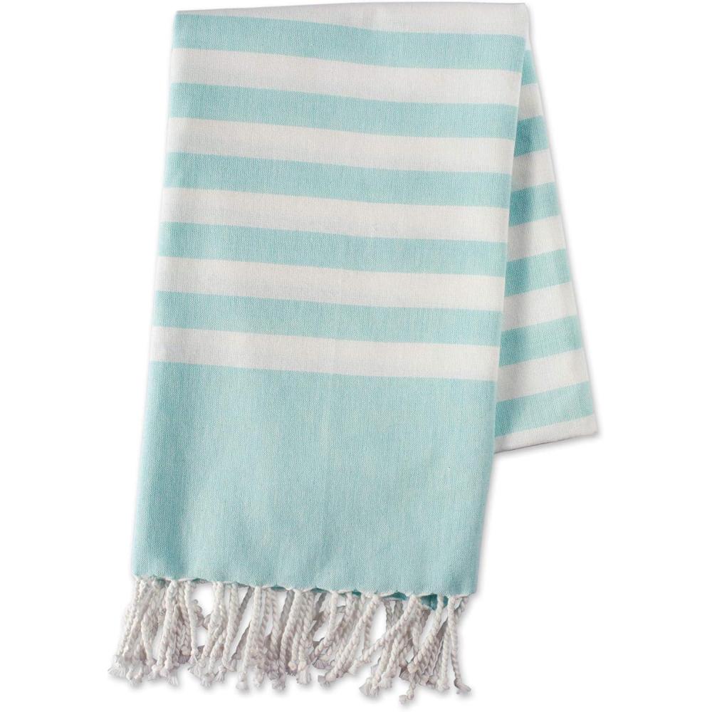 image100 Cotton Soft ampamp Absorbent Decorative Turkish Fouta Towel with Twisted Fringe for Home Beach Pool or Dcor Use As Blanket or Throw  Coral StripeAqua