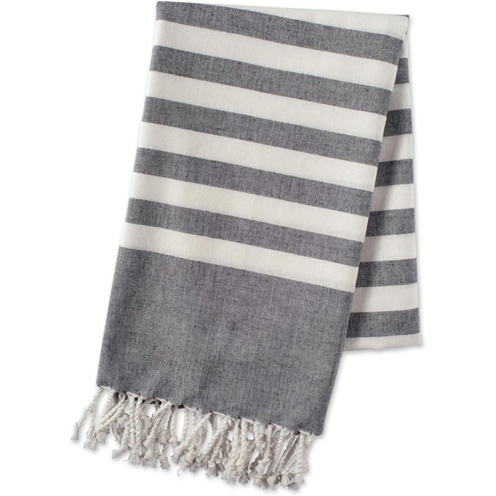 image100 Cotton Soft ampamp Absorbent Decorative Turkish Fouta Towel with Twisted Fringe for Home Beach Pool or Dcor Use As Blanket or Throw  Coral StripeBlack