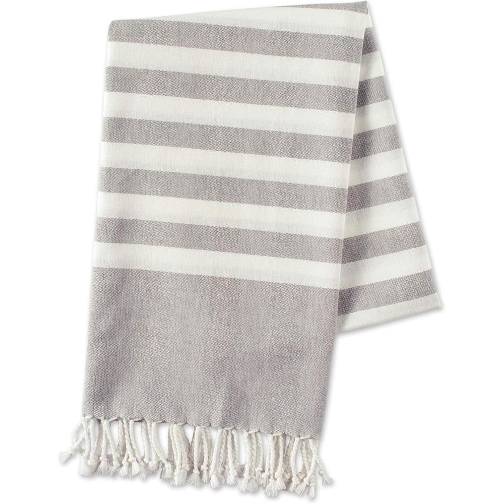 image100 Cotton Soft ampamp Absorbent Decorative Turkish Fouta Towel with Twisted Fringe for Home Beach Pool or Dcor Use As Blanket or Throw  Coral StripeGray