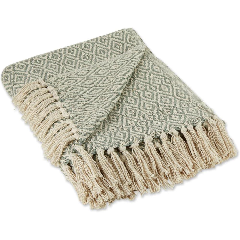 imageDII Rustic Farmhouse Double Diamond Woven Throw 50x60 French BlueArtichoke Green