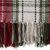 imageDII Christmas Plaid Dcor Collection Recycled Cotton Throw Size Holiday Blankets 50x60 Tartan Holly RedCozy White