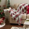 imageDII Christmas Plaid Dcor Collection Recycled Cotton Throw Size Holiday Blankets 50x60 Tartan Holly RedCozy White