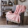 imageDII Modern Zig Zag Throw Blanket Woven Cotton HandKnotted 25quot Fringe 50x60 NaturalBlush Pink