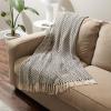 imageDII Modern Zig Zag Throw Blanket Woven Cotton HandKnotted 25quot Fringe 50x60 NaturalDark Brown