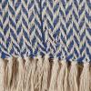 imageDII Modern Zig Zag Throw Blanket Woven Cotton HandKnotted 25quot Fringe 50x60 NaturalFrench Blue