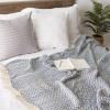 imageDII Modern Zig Zag Throw Blanket Woven Cotton HandKnotted 25quot Fringe 50x60 NaturalFrench Blue