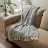 imageDII Modern Zig Zag Throw Blanket Woven Cotton HandKnotted 25quot Fringe 50x60 NaturalNautical Blue