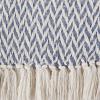 imageDII Modern Zig Zag Throw Blanket Woven Cotton HandKnotted 25quot Fringe 50x60 NaturalStonewash Blue