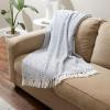 imageDII Modern Zig Zag Throw Blanket Woven Cotton HandKnotted 25quot Fringe 50x60 NaturalStonewash Blue