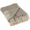 imageDII Modern Zig Zag Throw Blanket Woven Cotton HandKnotted 25quot Fringe 50x60 NaturalTeal