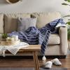 imageDII Striped Throw Collection Cotton Slub HandTied Tassels 50x60 Honey Gold ampamp OffWhiteFrench Blue  Offwhite