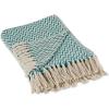 imageDII Modern Zig Zag Throw Blanket Woven Cotton HandKnotted 25quot Fringe 50x60 NaturalTeal
