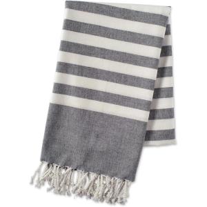 image100 Cotton Soft ampamp Absorbent Decorative Turkish Fouta Towel with Twisted Fringe for Home Beach Pool or Dcor Use As Blanket or Throw  Coral StripeBlack