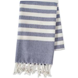 image100 Cotton Soft ampamp Absorbent Decorative Turkish Fouta Towel with Twisted Fringe for Home Beach Pool or Dcor Use As Blanket or Throw  Coral StripeNautical Blue