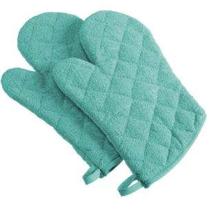 imageDII Basic Terry Collection 100 Cotton Quilted Oven Mitt Aqua 2 PieceAqua