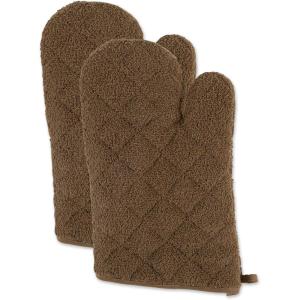 imageDII Basic Terry Collection 100 Cotton Quilted Oven Mitt Aqua 2 PieceBrown