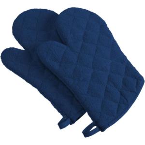 imageDII Basic Terry Collection 100 Cotton Quilted Oven Mitt Aqua 2 PieceNautical Blue