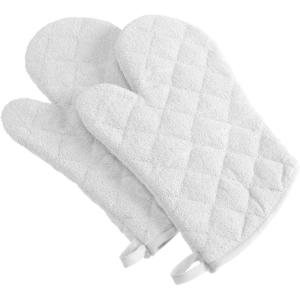imageDII Basic Terry Collection 100 Cotton Quilted Oven Mitt Aqua 2 PieceWhite