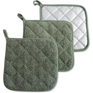 imageDII Basic Terry Collection Quilted 100 Cotton Pan Handle Black 3 PieceArtichoke Green