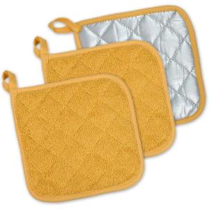 imageDII Basic Terry Collection Quilted 100 Cotton Pan Handle Black 3 PieceMustard