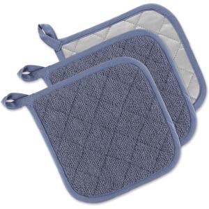 imageDII Basic Terry Collection Quilted 100 Cotton Pan Handle Black 3 PieceStonewash Blue