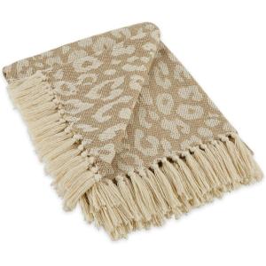 imageDII Bold Eclectic Leopard Woven Throw 50x60 Black with White SpotsTan With White Spots