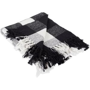 imageDII Buffalo Check Collection Rustic Farmhouse Throw Blanket with Tassles 50x60 NavyOffWhiteBlackWhite