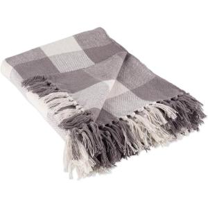 imageDII Buffalo Check Collection Rustic Farmhouse Throw Blanket with Tassles 50x60 NavyOffWhiteGrayWhite