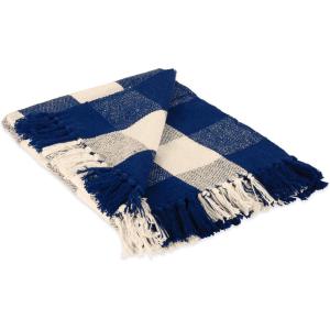 imageDII Buffalo Check Collection Rustic Farmhouse Throw Blanket with Tassles 50x60 NavyOffWhiteNavyOffwhite