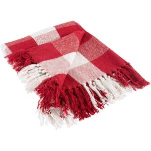 imageDII Buffalo Check Collection Rustic Farmhouse Throw Blanket with Tassles 50x60 NavyOffWhiteRedWhite