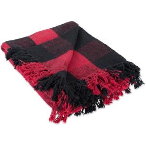 imageDII Buffalo Check Collection Rustic Farmhouse Throw Blanket with Tassles 50x60 NavyOffWhiteTango RedBlack