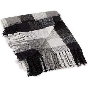 imageDII Buffalo Check Collection Rustic Farmhouse Throw Blanket with Tassles 50x60 NavyOffWhiteTri Color  Black