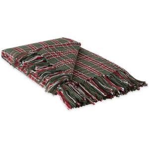imageDII Christmas Plaid Dcor Collection Recycled Cotton Throw Size Holiday Blankets 50x60 Tartan Holly RedGreen