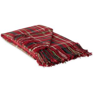 imageDII Christmas Plaid Dcor Collection Recycled Cotton Throw Size Holiday Blankets 50x60 Tartan Holly RedTartan Holly Red