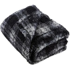 imageDII Farmhouse Plaid Collection Plush Throw 50x60 GrayBlack